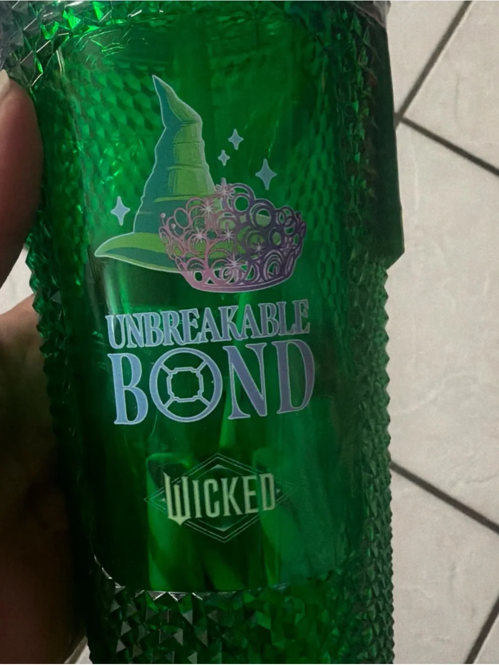 WICKED Green Diamond Tumbler Straw Lid Cup “Unbreakable Bond” Sealed W/Candy NWT